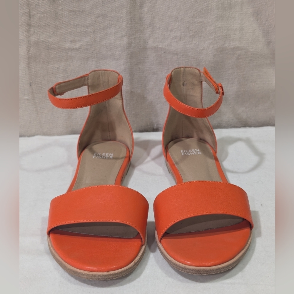 Eileen Fisher Razz sandals "Orange Escape" size 8 ankle straps summer classic